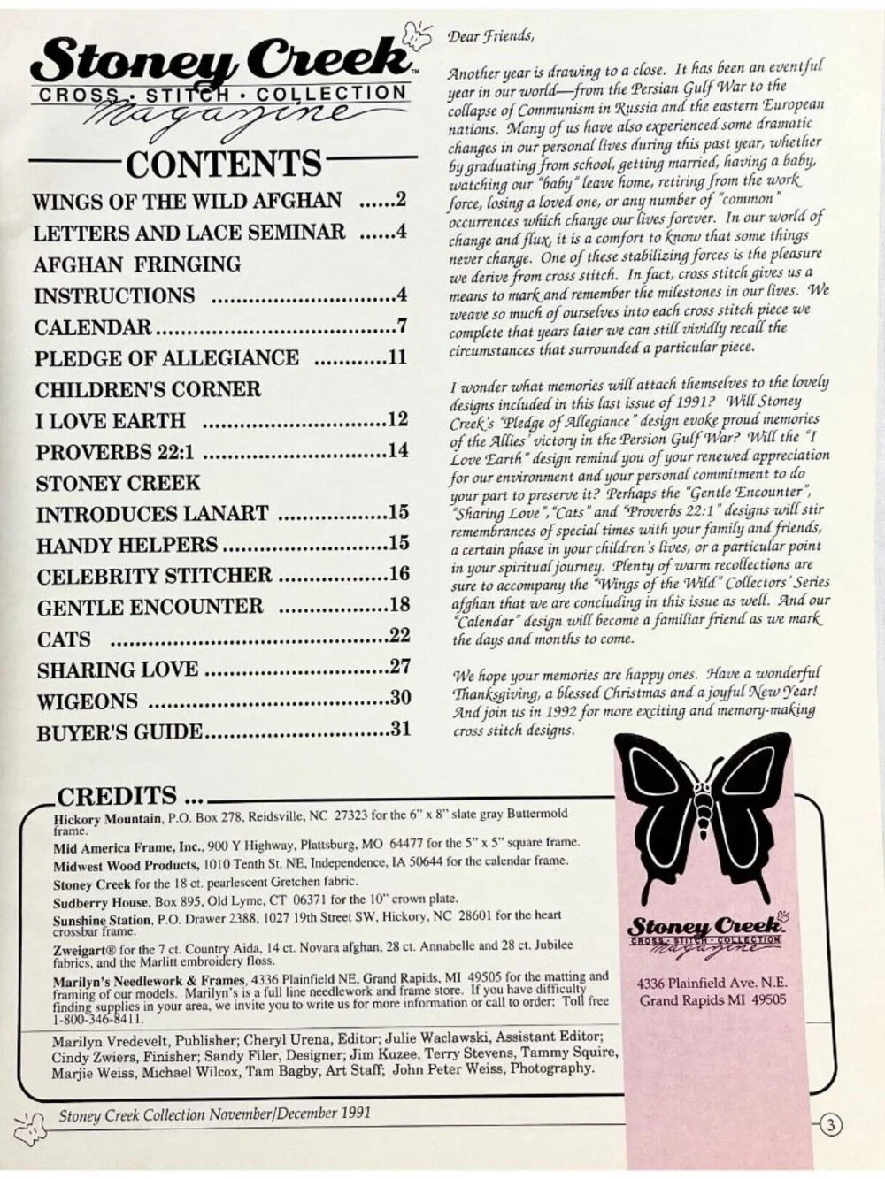 Nov/Dec 1991 Stoney Creek Cross Stitch Magazine Wings of the Wild Afghan